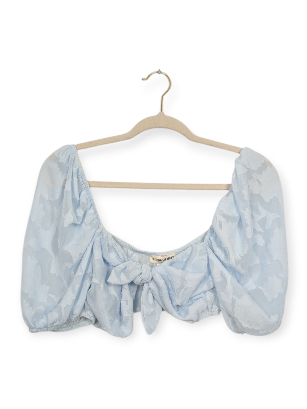 Dippin Daisys Crop Top L Light Blue Marla Puff Sleeve NWT